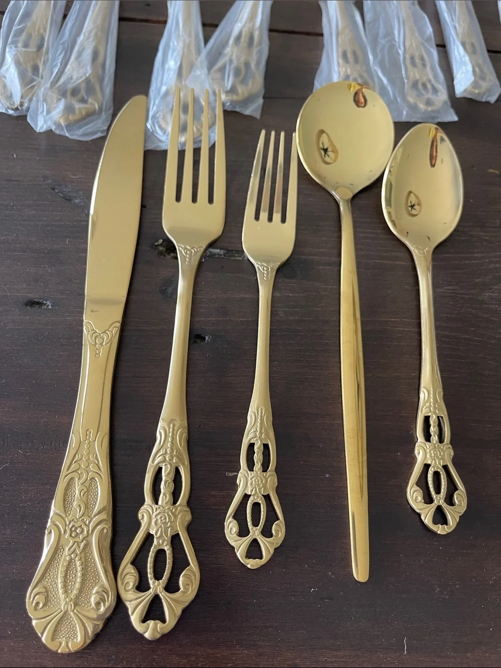 Gold Stainless Steel Baroque Style Flatware Set For Six